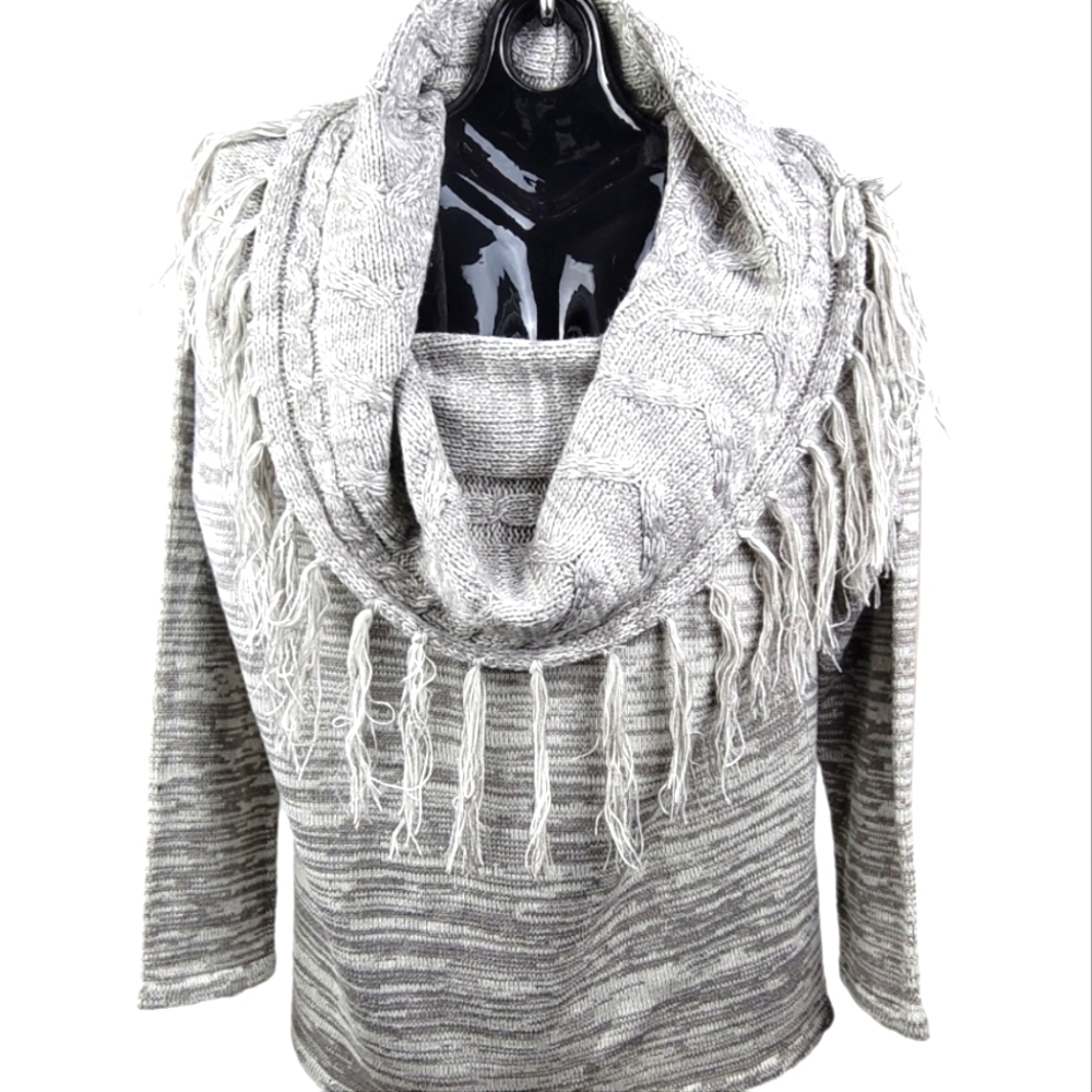 **PLUS SIZE** Ashley Stewart Fringed Cowl Neck Tunic Sweater